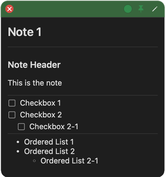 Pinned floating note